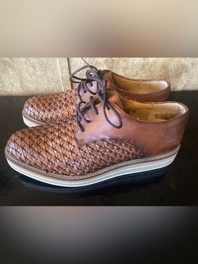 Woven Leather Platform Oxfords Brown Academia Franco Cuadra W 5.5 M 4 - 4.5